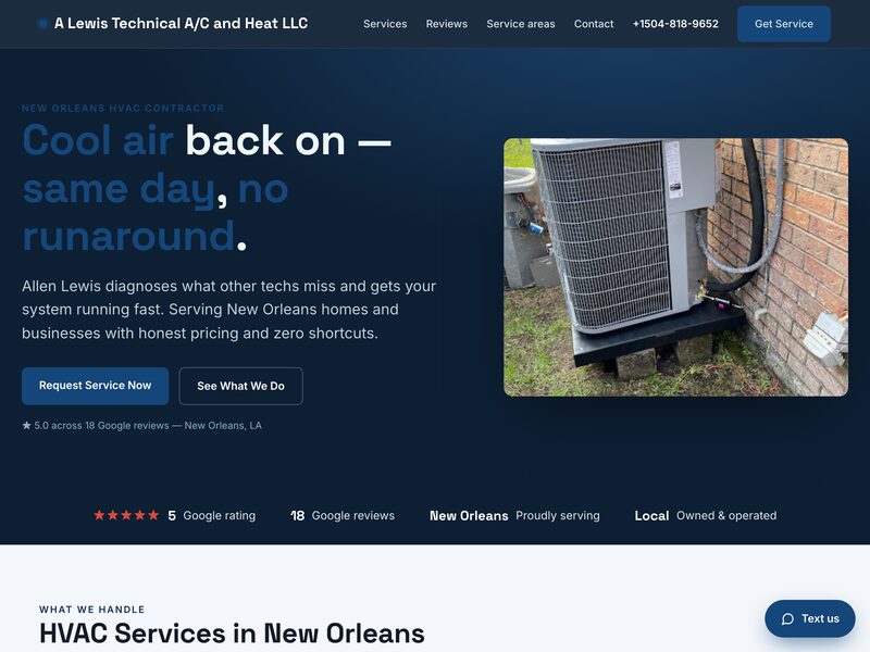 Homepage of A Lewis Technical A/C and Heat LLC, a hvac contractor in New Orleans, LA