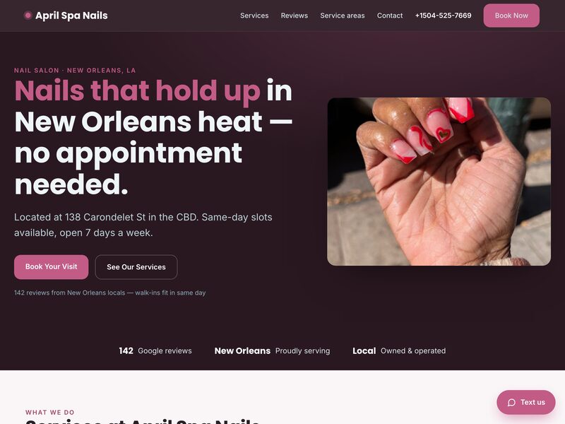 Homepage of April Spa Nails, a nail salon in New Orleans, LA