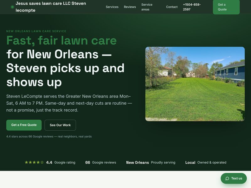 Homepage of Jesus Saves Lawn Care LLC, a lawn care in New Orleans, LA