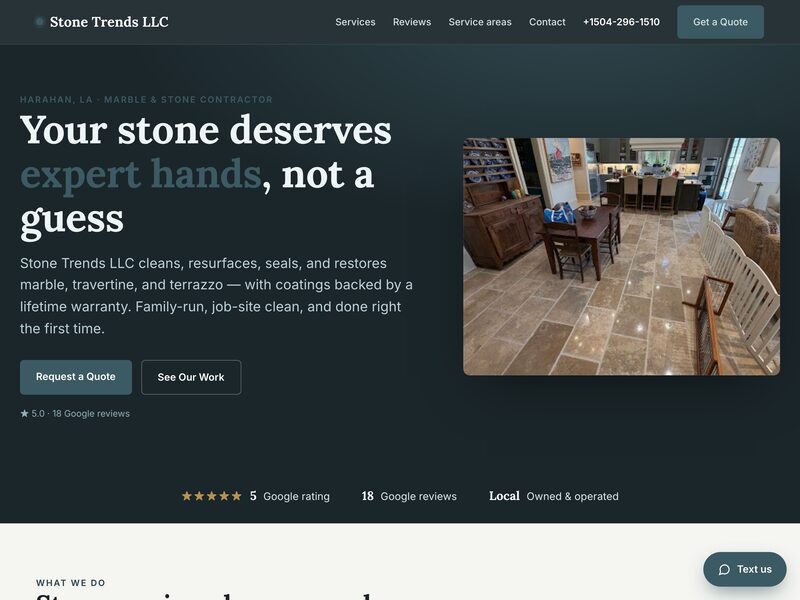 Homepage of Stone Trends LLC, a countertop & stone contractor in Harahan, LA
